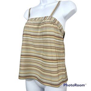 Vintage 80s Sasson Cami Camisole Top Sz‎ 10 / 11 Beige Stripes Spaghetti Straps